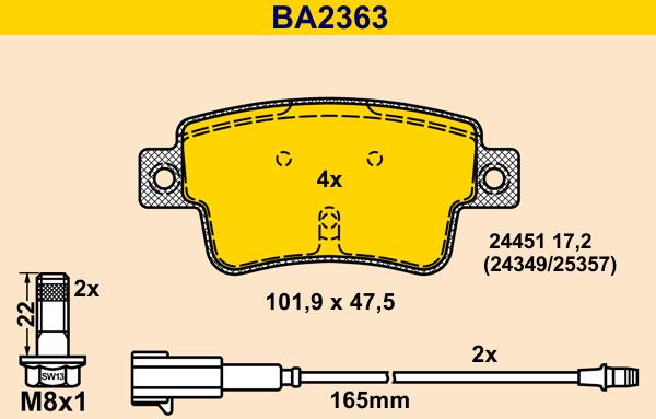 Barum BA2363 - Тормозные колодки, дисковые, комплект autospares.lv