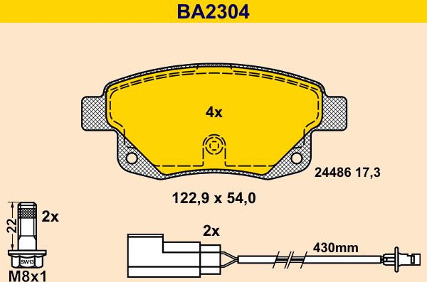 Barum BA2304 - Тормозные колодки, дисковые, комплект autospares.lv