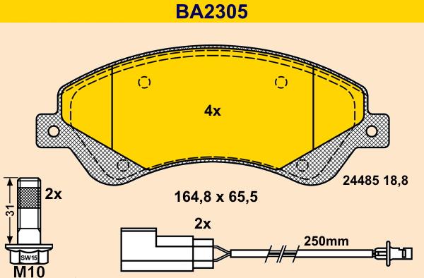 Barum BA2305 - Тормозные колодки, дисковые, комплект autospares.lv