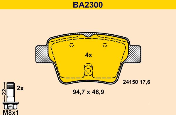 Barum BA2300 - Тормозные колодки, дисковые, комплект autospares.lv