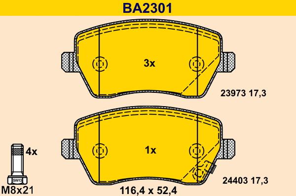 Barum BA2301 - Тормозные колодки, дисковые, комплект autospares.lv