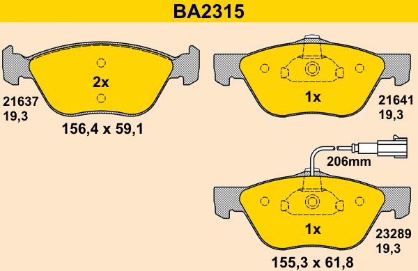 Barum BA2315 - Тормозные колодки, дисковые, комплект autospares.lv