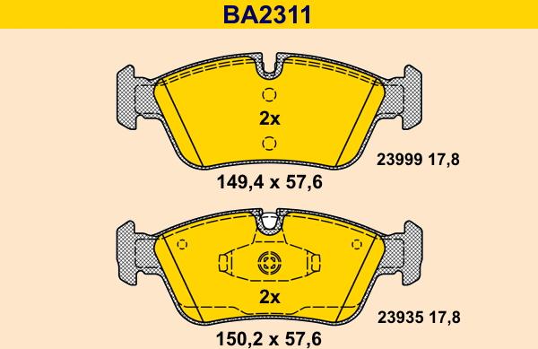 Barum BA2311 - Тормозные колодки, дисковые, комплект autospares.lv