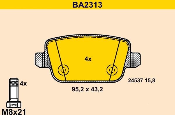 Barum BA2313 - Тормозные колодки, дисковые, комплект autospares.lv