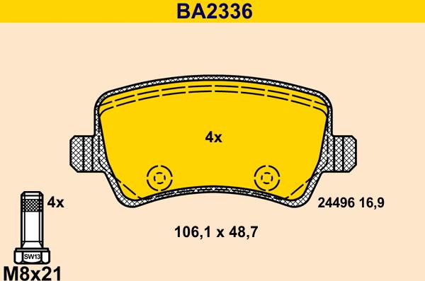 Barum BA2336 - Тормозные колодки, дисковые, комплект autospares.lv