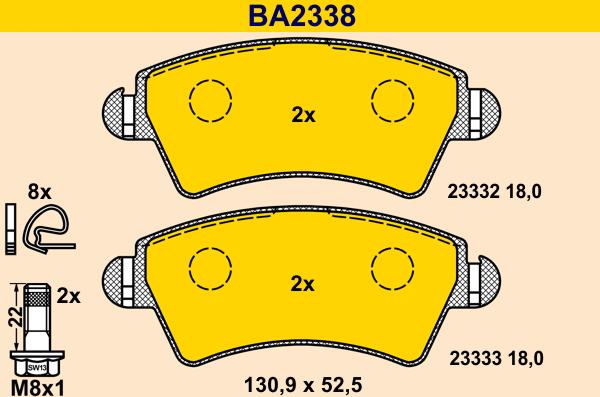 Barum BA2338 - Тормозные колодки, дисковые, комплект autospares.lv