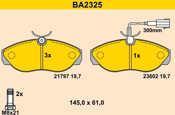 Barum BA2325 - Тормозные колодки, дисковые, комплект autospares.lv