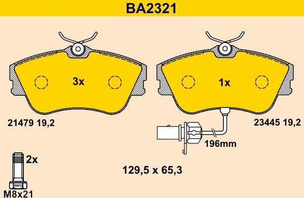 Barum BA2321 - Тормозные колодки, дисковые, комплект autospares.lv