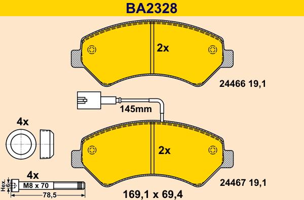 Barum BA2328 - Тормозные колодки, дисковые, комплект autospares.lv