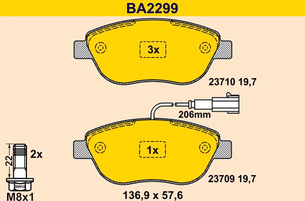 Barum BA2299 - Тормозные колодки, дисковые, комплект autospares.lv