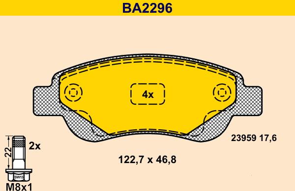 Barum BA2296 - Тормозные колодки, дисковые, комплект autospares.lv