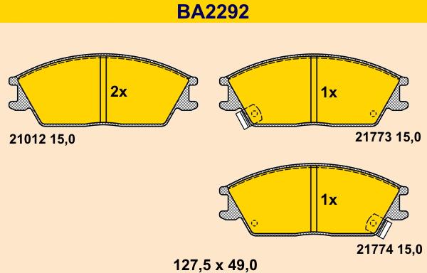 Barum BA2292 - Тормозные колодки, дисковые, комплект autospares.lv