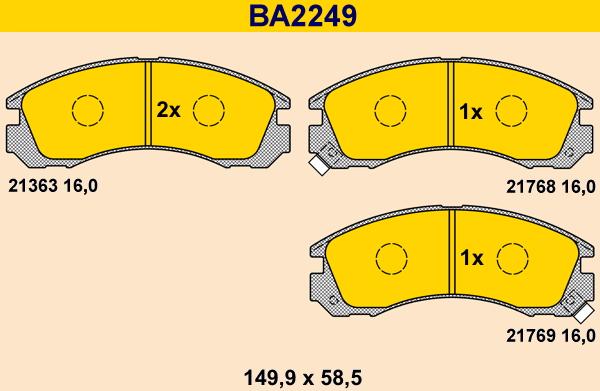 Barum BA2249 - Тормозные колодки, дисковые, комплект autospares.lv