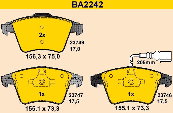 Barum BA2242 - Тормозные колодки, дисковые, комплект autospares.lv