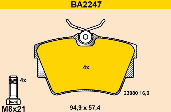 Barum BA2247 - Тормозные колодки, дисковые, комплект autospares.lv
