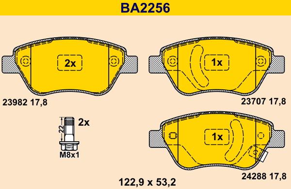 Barum BA2256 - Тормозные колодки, дисковые, комплект autospares.lv