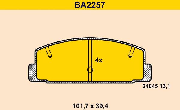 Barum BA2257 - Тормозные колодки, дисковые, комплект autospares.lv