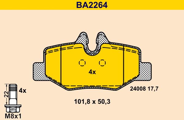 Barum BA2264 - Тормозные колодки, дисковые, комплект autospares.lv