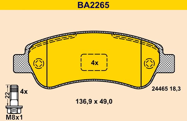 Barum BA2265 - Тормозные колодки, дисковые, комплект autospares.lv