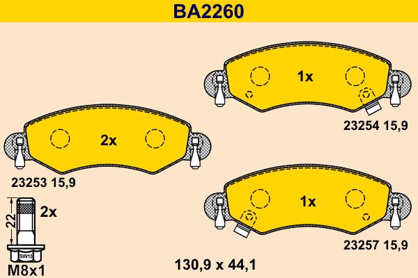 Barum BA2260 - Тормозные колодки, дисковые, комплект autospares.lv