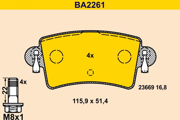 Barum BA2261 - Тормозные колодки, дисковые, комплект autospares.lv