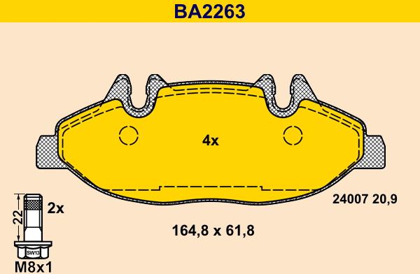 Barum BA2263 - Тормозные колодки, дисковые, комплект autospares.lv