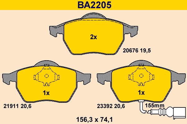 Barum BA2205 - Тормозные колодки, дисковые, комплект autospares.lv