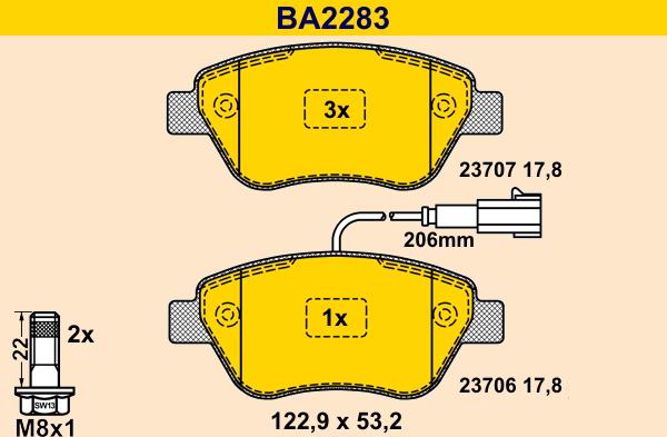 Barum BA2283 - Тормозные колодки, дисковые, комплект autospares.lv