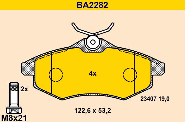 Barum BA2282 - Тормозные колодки, дисковые, комплект autospares.lv