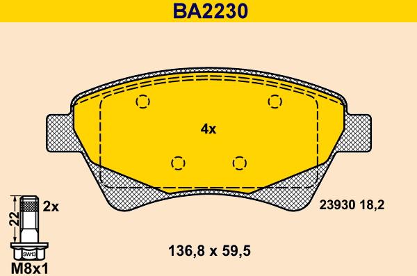 Barum BA2230 - Тормозные колодки, дисковые, комплект autospares.lv