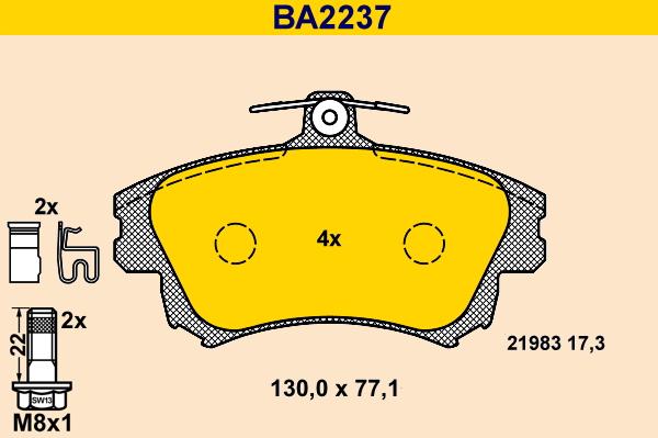 Barum BA2237 - Тормозные колодки, дисковые, комплект autospares.lv