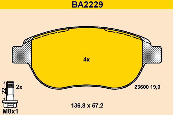 Barum BA2229 - Тормозные колодки, дисковые, комплект autospares.lv