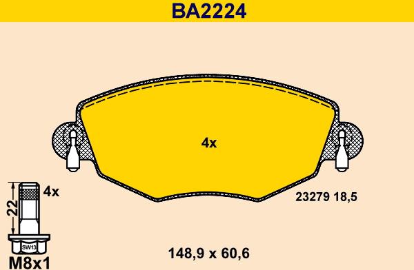 Barum BA2224 - Тормозные колодки, дисковые, комплект autospares.lv