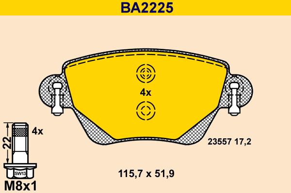 Barum BA2225 - Тормозные колодки, дисковые, комплект autospares.lv