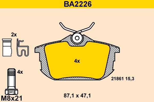 Barum BA2226 - Тормозные колодки, дисковые, комплект autospares.lv