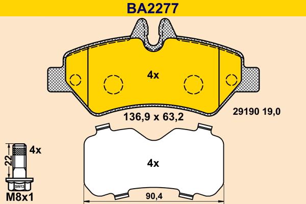Barum BA2277 - Тормозные колодки, дисковые, комплект autospares.lv