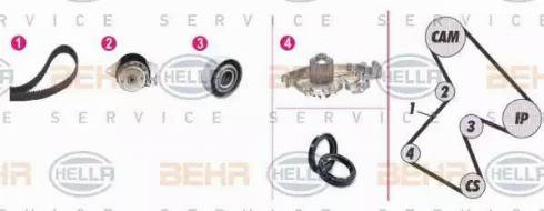 BEHR HELLA Service 8MP 376 806-891 - Водяной насос + комплект зубчатого ремня ГРМ autospares.lv