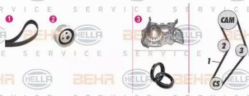 BEHR HELLA Service 8MP 376 801-881 - Водяной насос + комплект зубчатого ремня ГРМ autospares.lv