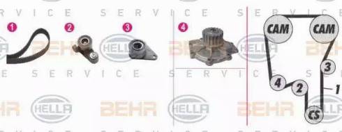 BEHR HELLA Service 8MP 376 808-861 - Водяной насос + комплект зубчатого ремня ГРМ autospares.lv