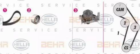 BEHR HELLA Service 8MP 376 808-831 - Водяной насос + комплект зубчатого ремня ГРМ autospares.lv