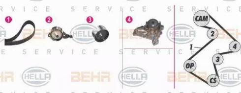 BEHR HELLA Service 8MP 376 808-821 - Водяной насос + комплект зубчатого ремня ГРМ autospares.lv