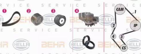 BEHR HELLA Service 8MP 376 814-881 - Водяной насос + комплект зубчатого ремня ГРМ autospares.lv