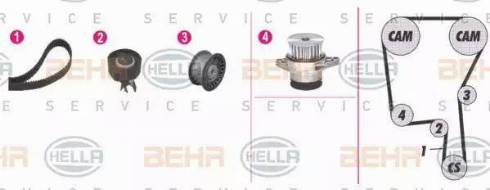 BEHR HELLA Service 8MP 376 813-891 - Водяной насос + комплект зубчатого ремня ГРМ autospares.lv