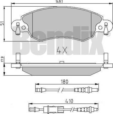 BENDIX 510841 - Тормозные колодки, дисковые, комплект autospares.lv