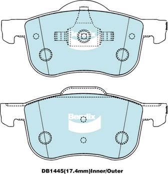 Bendix-AU DB1445 EURO+ - Тормозные колодки, дисковые, комплект autospares.lv