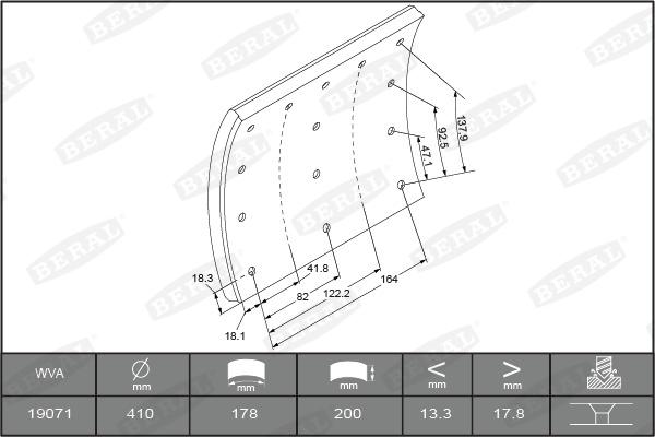 Beral 1907118300016278 - Комплект тормозных башмаков, барабанные тормоза autospares.lv