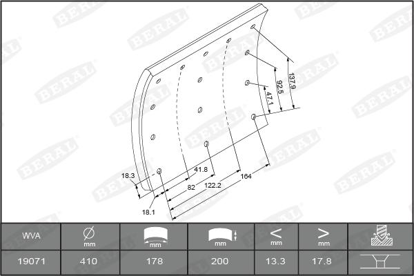 Beral KBL19071.1-1627 - Комплект тормозных башмаков, барабанные тормоза autospares.lv