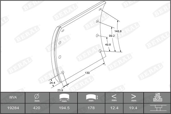 Beral KBL19283.0-1686 - Комплект тормозных башмаков, барабанные тормоза autospares.lv