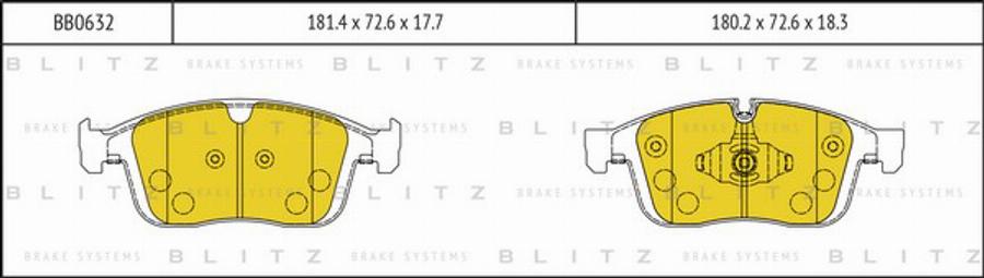 Blitz BB0632 - Тормозные колодки, дисковые, комплект autospares.lv