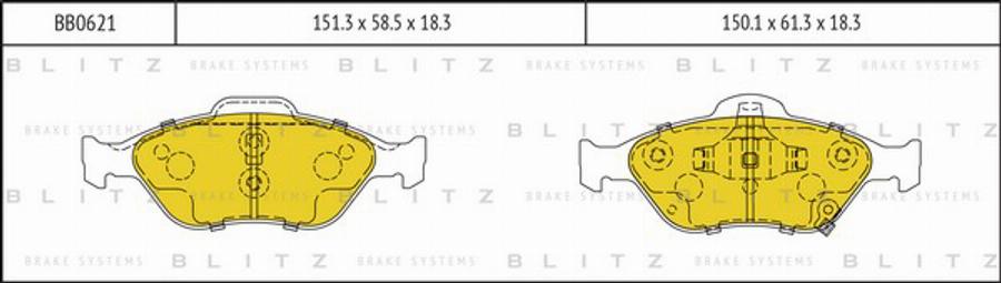 Blitz BB0621 - Тормозные колодки, дисковые, комплект autospares.lv